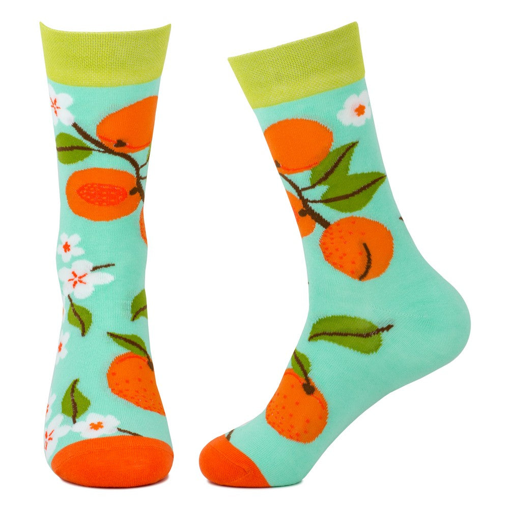 Ladies Peach Blossom Tree Green Socks