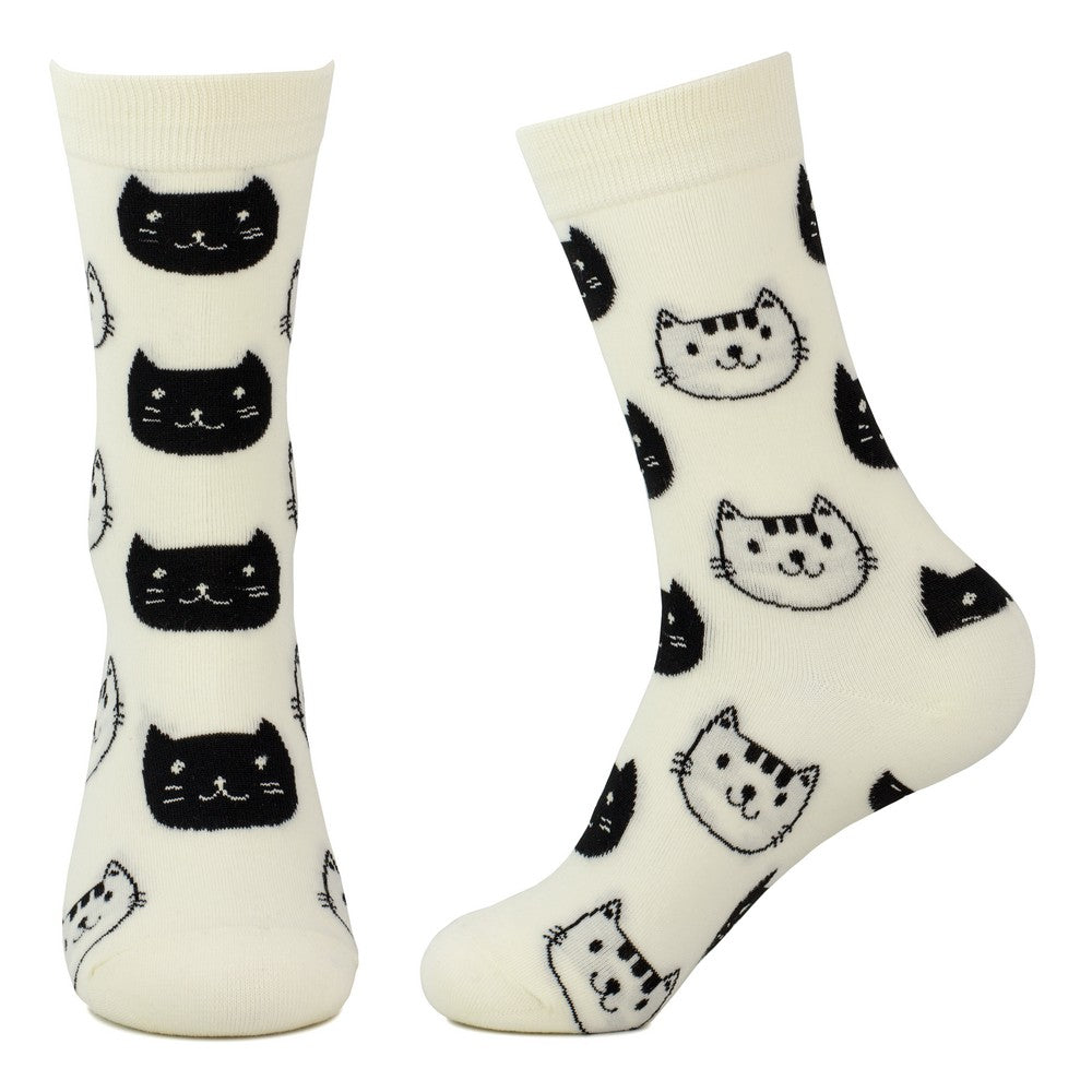 Ladies Black & White Cat Socks