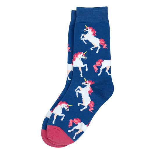 Ladies Prancing Unicorns Blue Socks