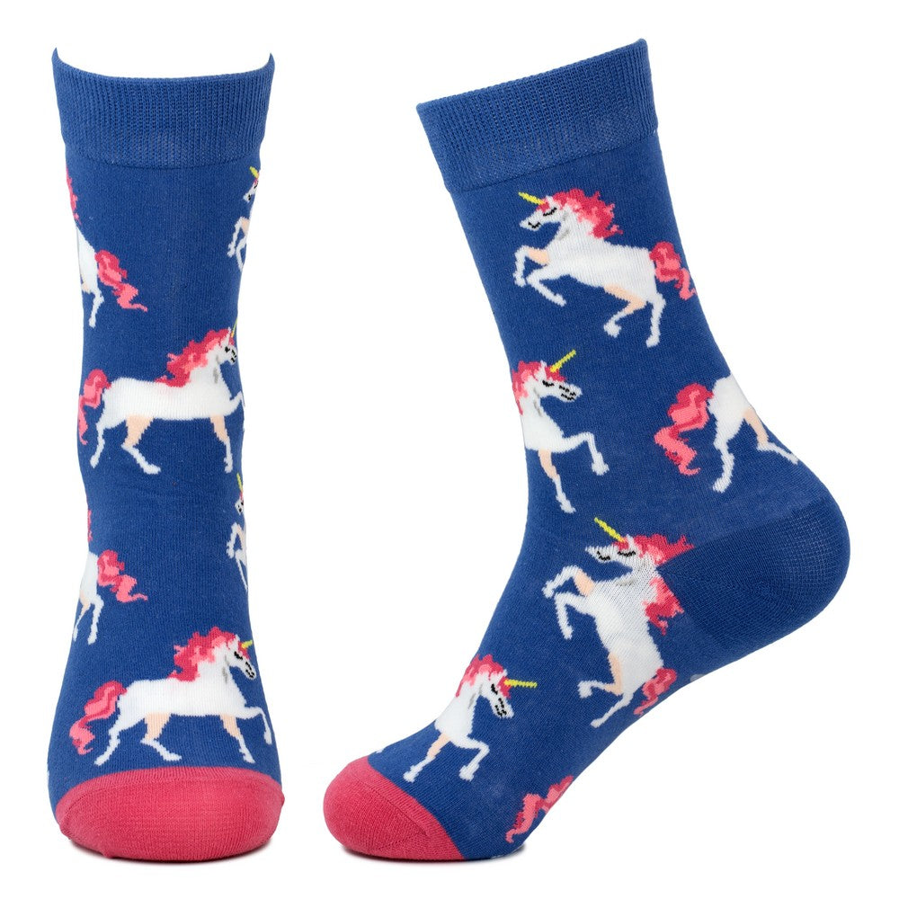 Ladies Prancing Unicorns Blue Socks