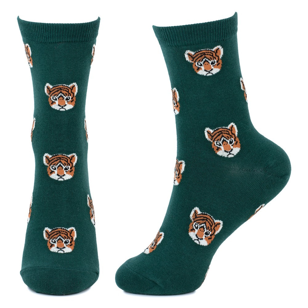 Ladies Tiger Faces Green Socks
