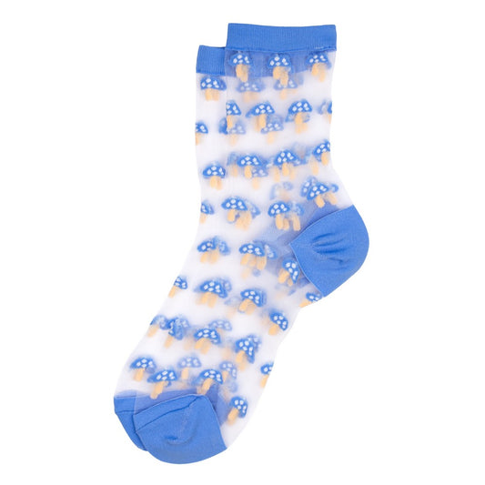 Ladies sheer mushroom blue socks made of Polyester & Nylon