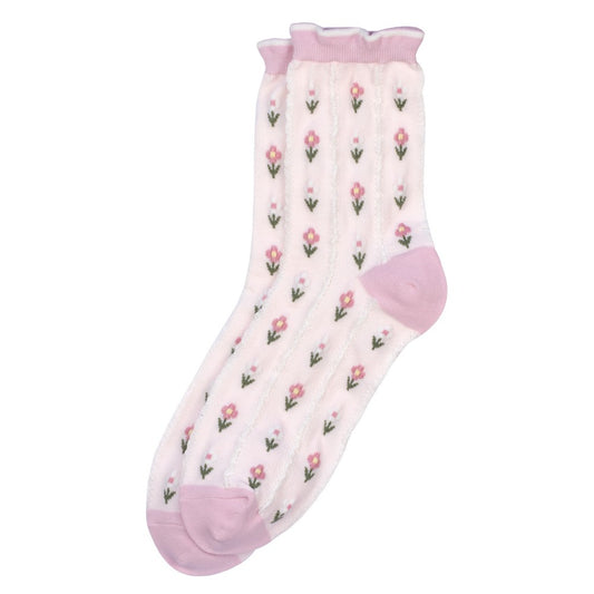 Ladies lace flower pink socks made of Cotton & Spandex