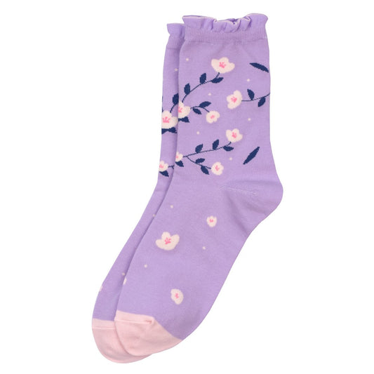 Ladies frilly flower lilac purple socks made of Cotton & Spandex