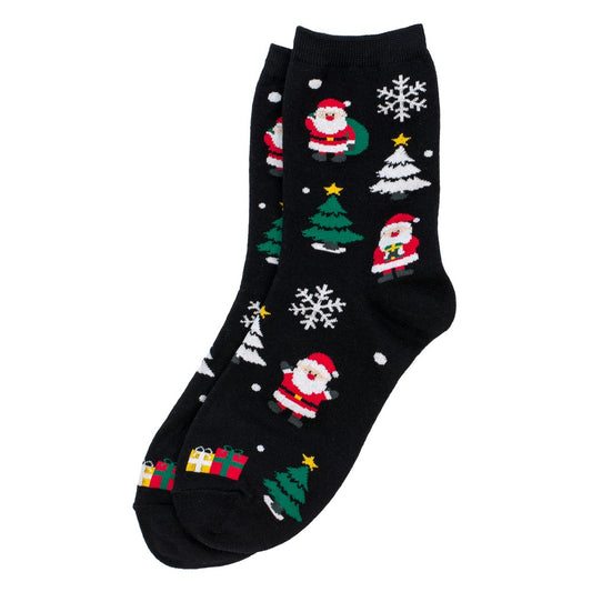 Ladies Santa Snowball Socks – Black
