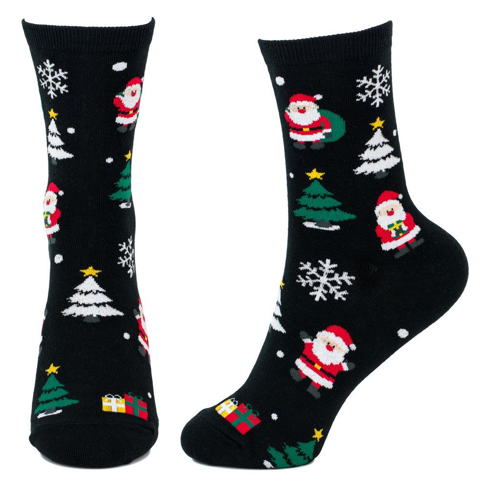 Ladies Santa Snowball Socks – Black