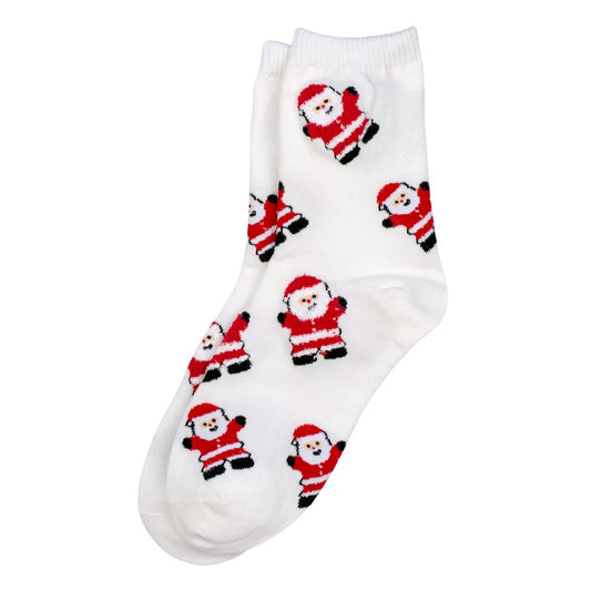 Ladies Santa Print Socks – White