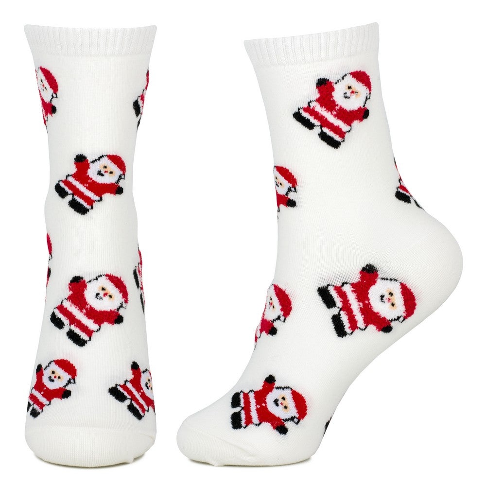 Ladies Santa Print Socks – White