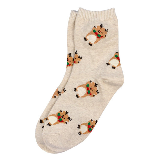 Ladies Reindeer Print Socks – Beige