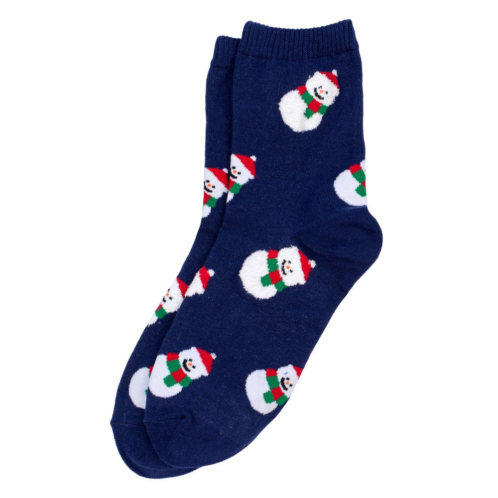 Ladies Snowman Print Socks – Navy Blue