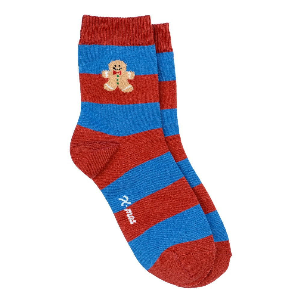 Ladies Stripey Gingerbread Icon Socks – Red & Blue