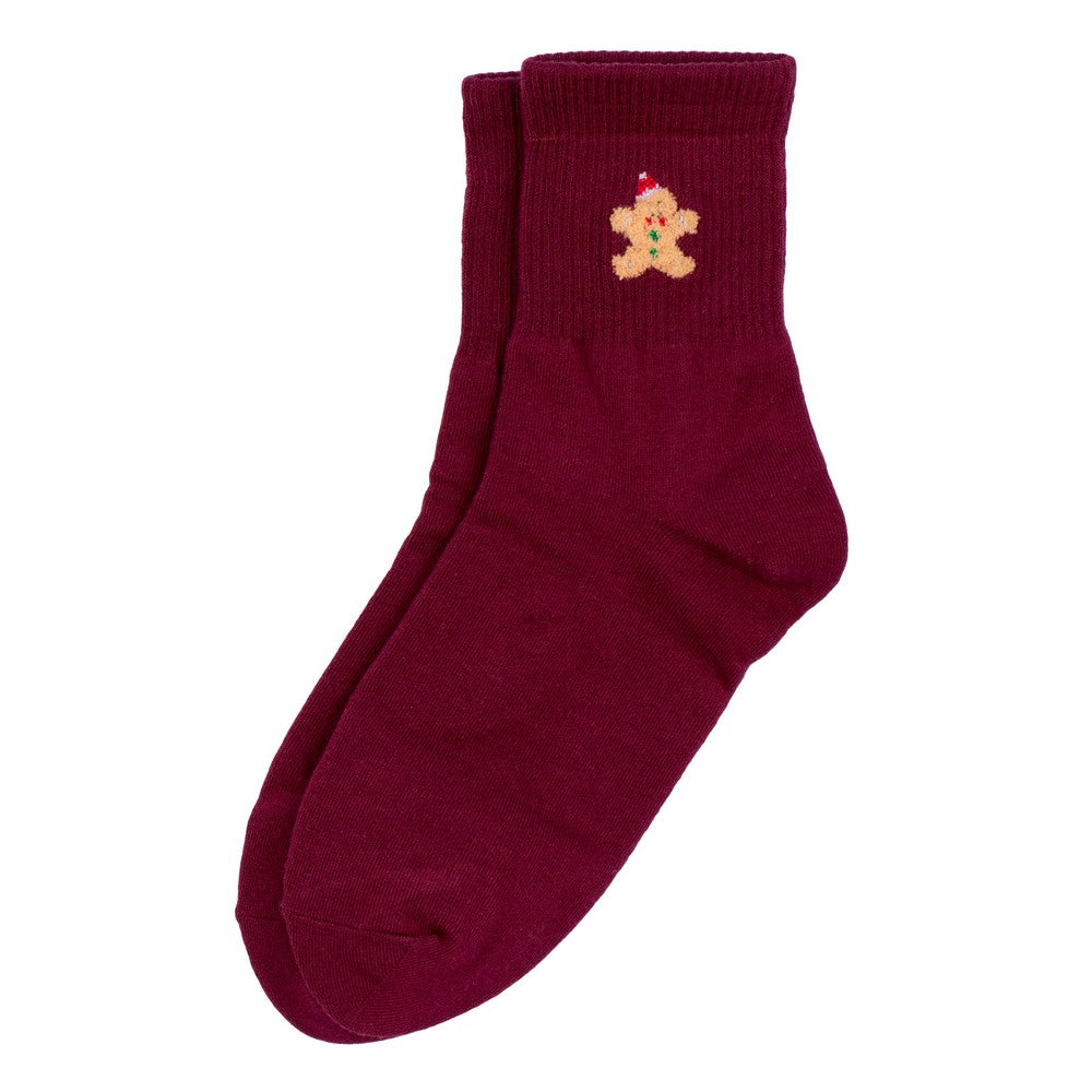 Ladies Gingerbread Tiny Icon Socks – Burgundy