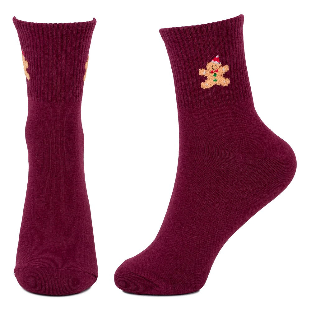 Ladies Gingerbread Tiny Icon Socks – Burgundy