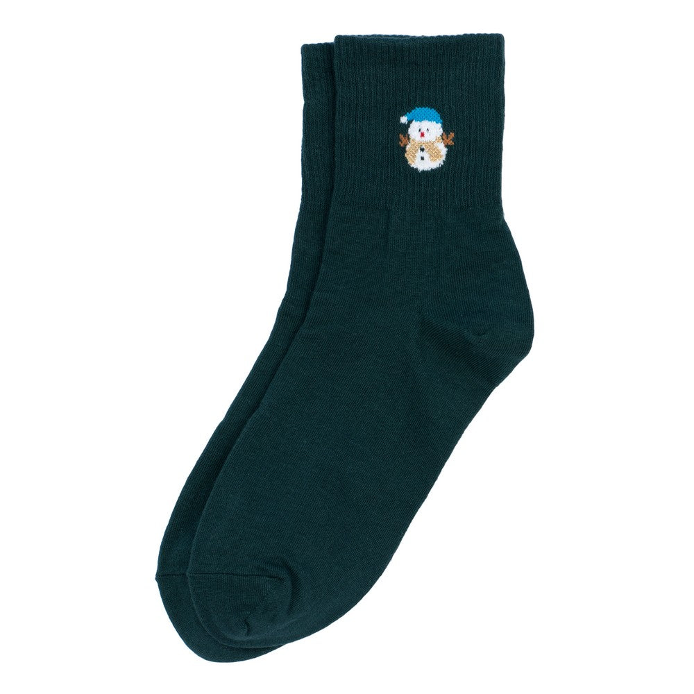 Ladies Snowman Tiny Icon Socks – Dark Green