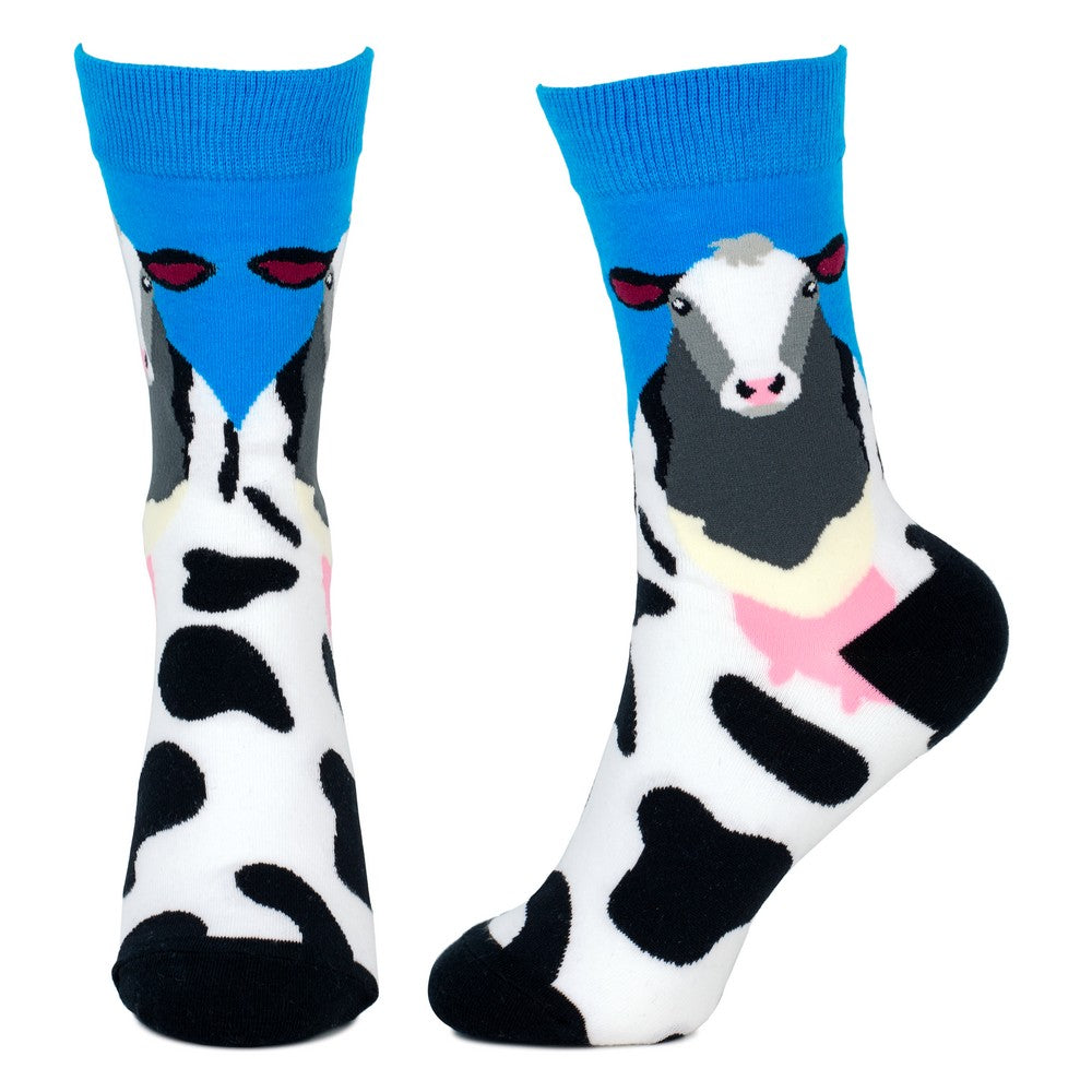 Ladies Friesian Cow Blue Socks