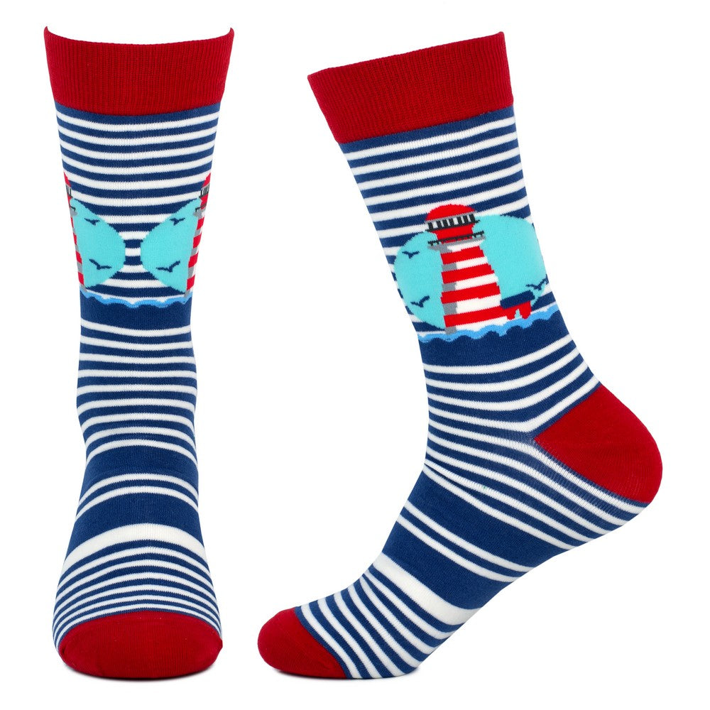 Gents Lighthouse Stripe Blue Socks
