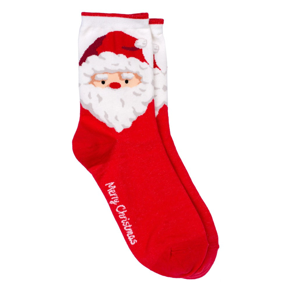 Ladies Jolly Santa Christmas Socks – Red