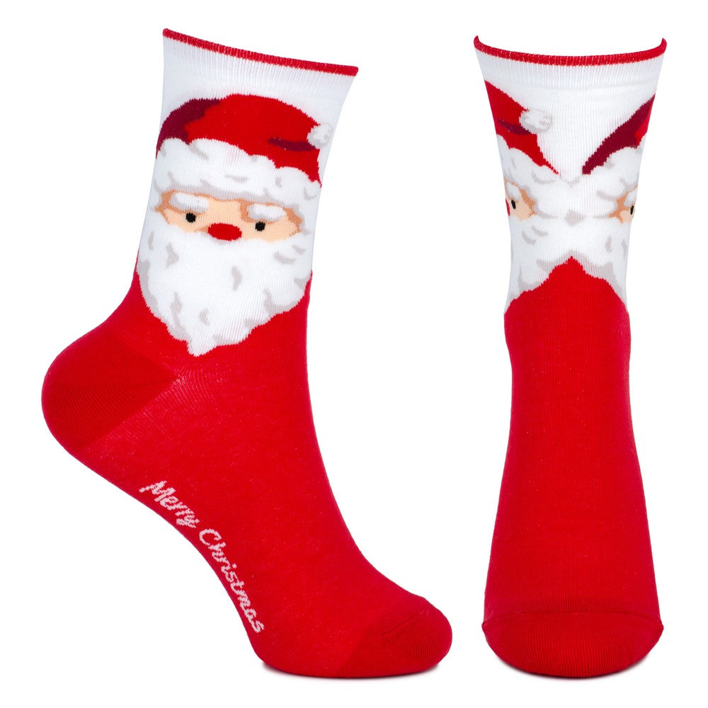 Ladies Jolly Santa Christmas Socks – Red