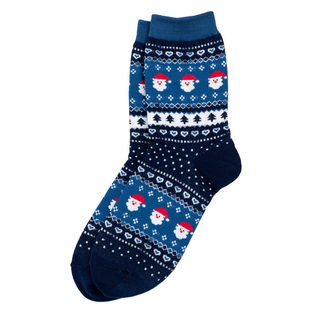 Ladies Santa Fairisle Socks - Blue