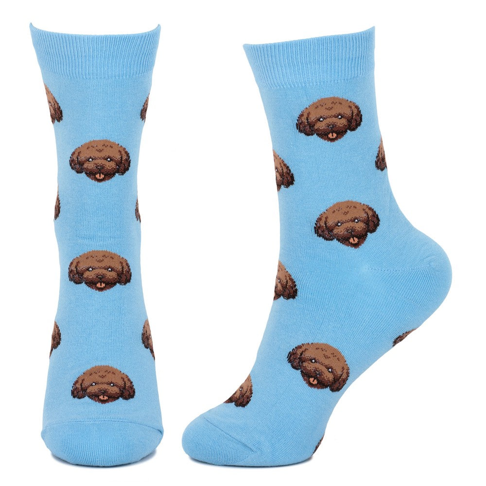 Ladies Labradoodle Faces Blue Socks