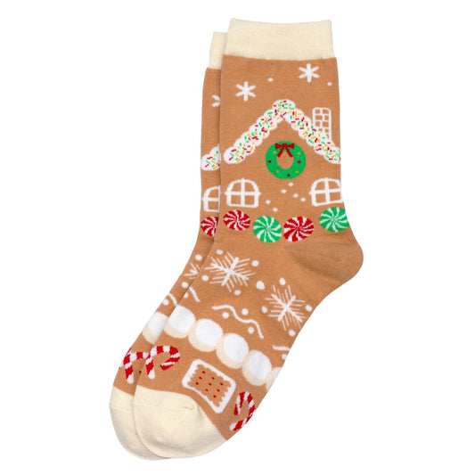 Ladies Gingerbread House Socks – Beige